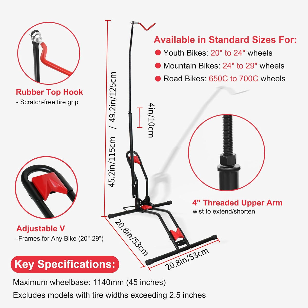 Vertical Bike Parking Stand- Space-Saving,Adjustable Freestanding Upright Bike Floor Stand for 20"-29" Mountain/Road/Kids Bikes, Heavy-Duty Bike Rack Garage Solution