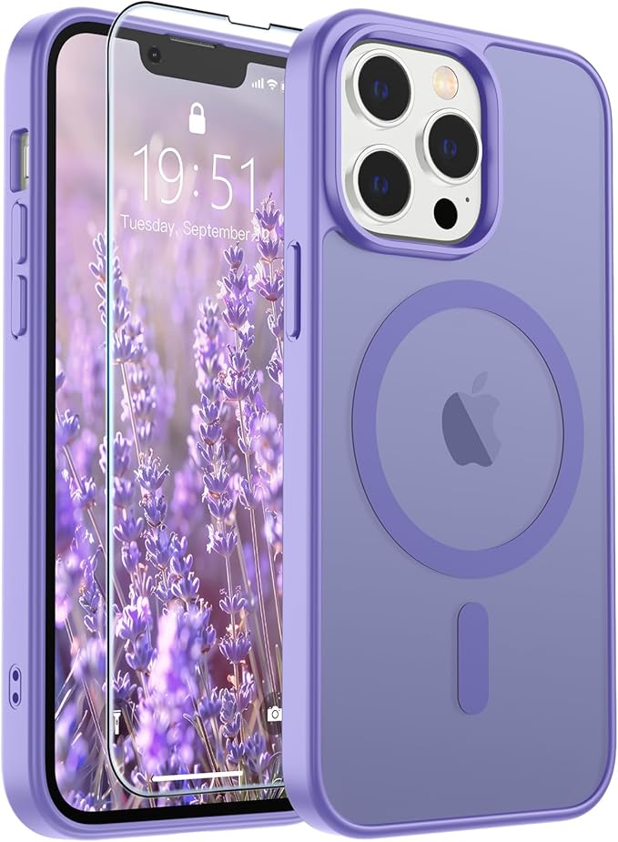 SUPFINE Magnetic for iPhone 13 Pro Case (Compatible with MagSafe) (Military Grade Drop Protection) Translucent Matte Shockproof with Anti-Fingerprint Phone Case,Purple