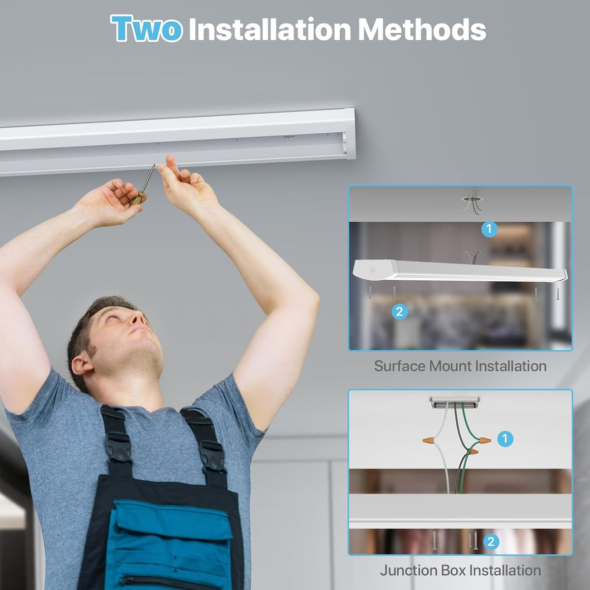 HYPERLITE 4ft LED Wraparound Light 60W,6600LM 4' LED Shop Lights Fixture with 3 Wattages for Garage,4000K Neutral White Wrap Light AC120V, 48inch Led Light Fixtures for for Garage, Office, Kitchen