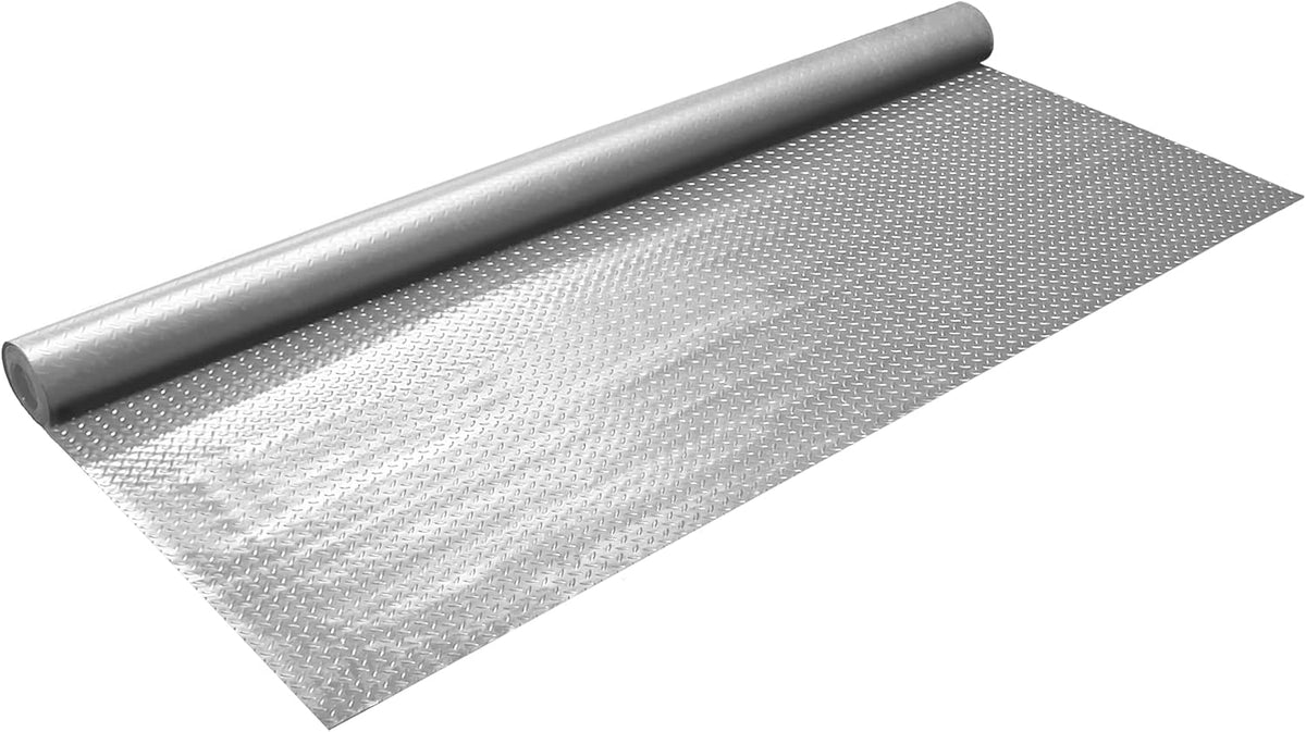 IncStores 2.5mm Thick Commercial-Grade Nitro Roll Garage Floor Mat | Flexible Vinyl Floor Mat for a Stronger and Safer Garage, Workshop, or Trailer | Diamond-Plate, Stainless Steel, 7.5' x 100'