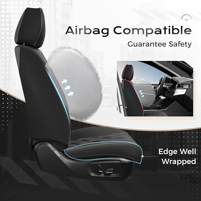 Coverado Car Seat Covers, Front Covers for Cars, Car Seat Cover Front Seats, Automotive Seat Cover, Waterproof, Leather Car Seat Cushion, Universal Interior Seat Protectors for Most Cars Black