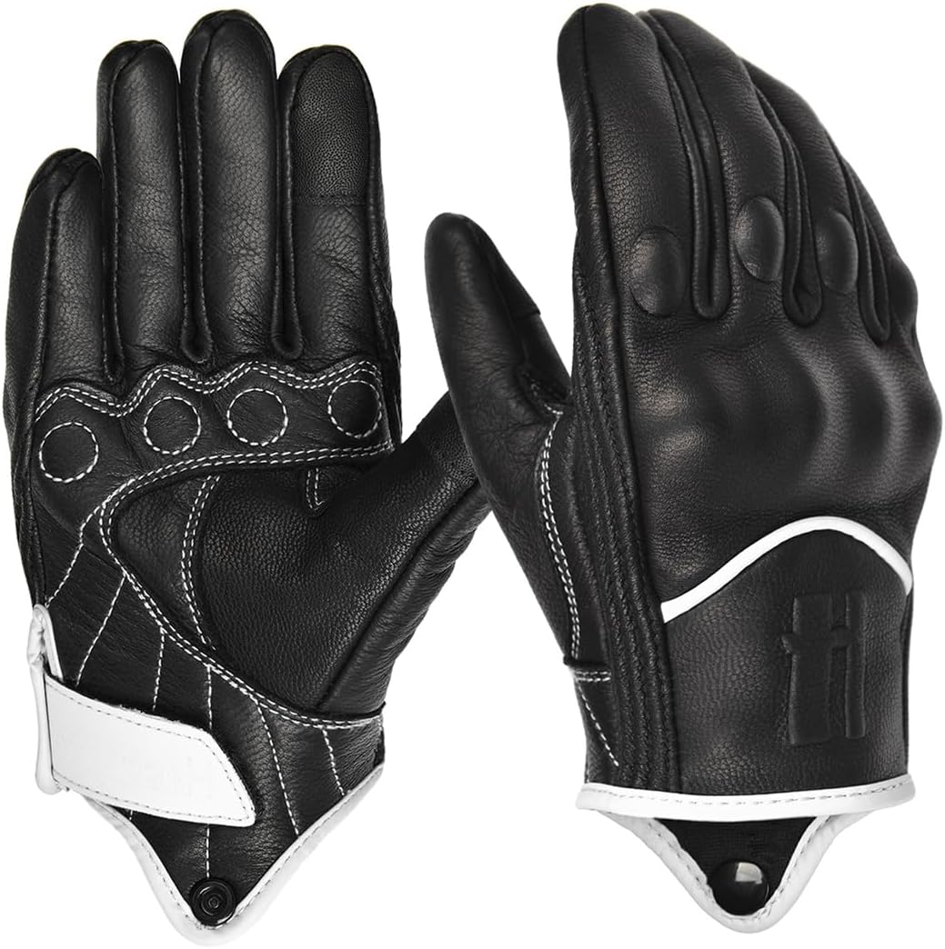 Harssidanzar Leather Motorcycle Gloves for Men Touchscreen GM028