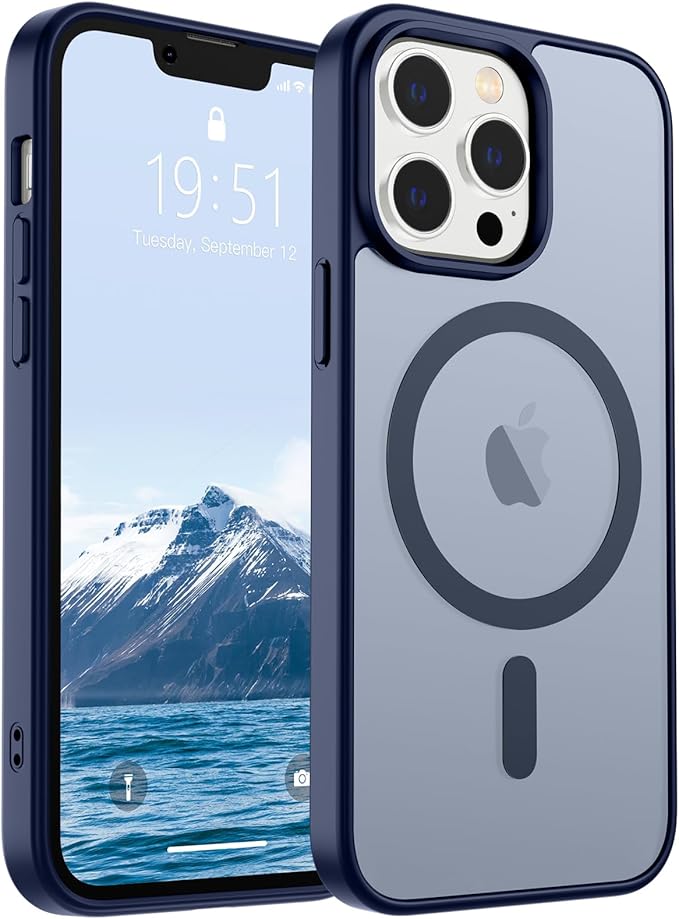 SUPFINE Magnetic for iPhone 12 Pro Max Case (Compatible with MagSafe) (10 FT Military Grade Drop Protection) Slim Translucent Matte Shockproof with Anti-Fingerprint Phone Case,Navy Blue