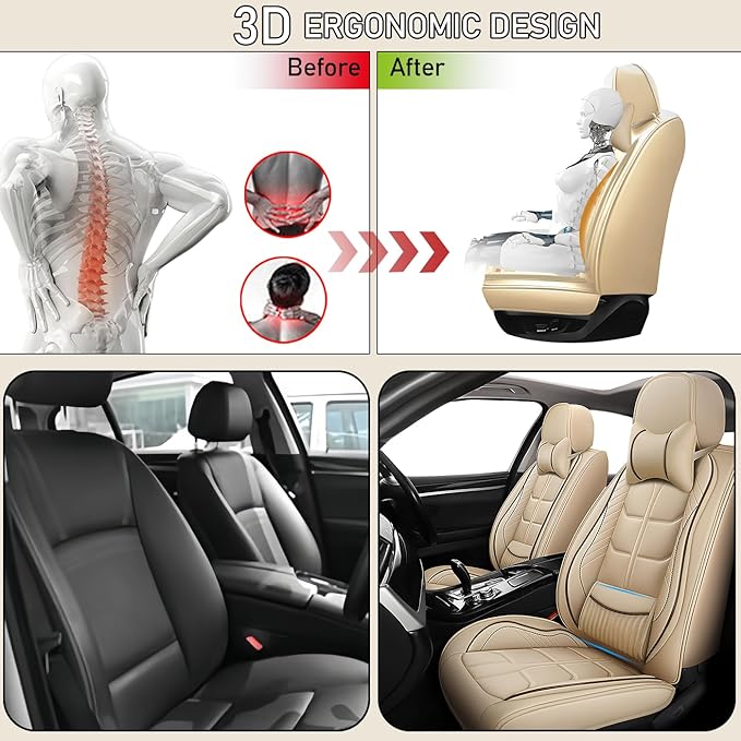 Leather Car Seat Covers Fit for Toyota RAV4 Prime 2021-2024, 5 Seater Car Seat Cover, Premium Waterproof, Scratch Resistant Car Interior Accessories (Full Set with Pillow Beige)