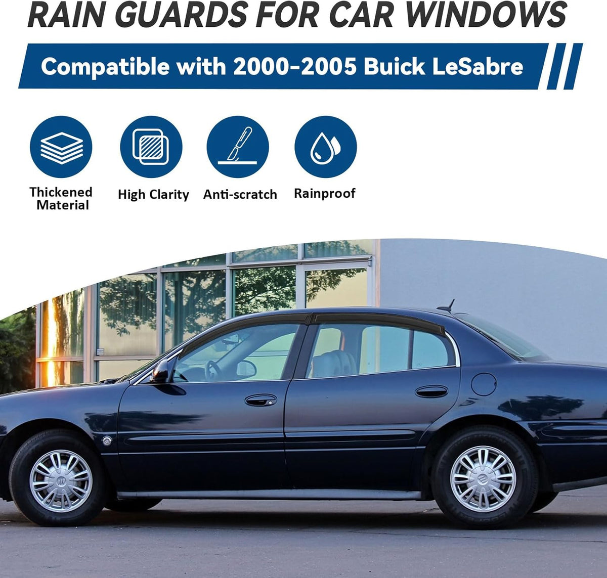 4pcs Front+Rear Smoke Tint Sun/Rain Guard Outside Mount Tape-On Vent Window Visors Compatible with 00-05 Lesabre