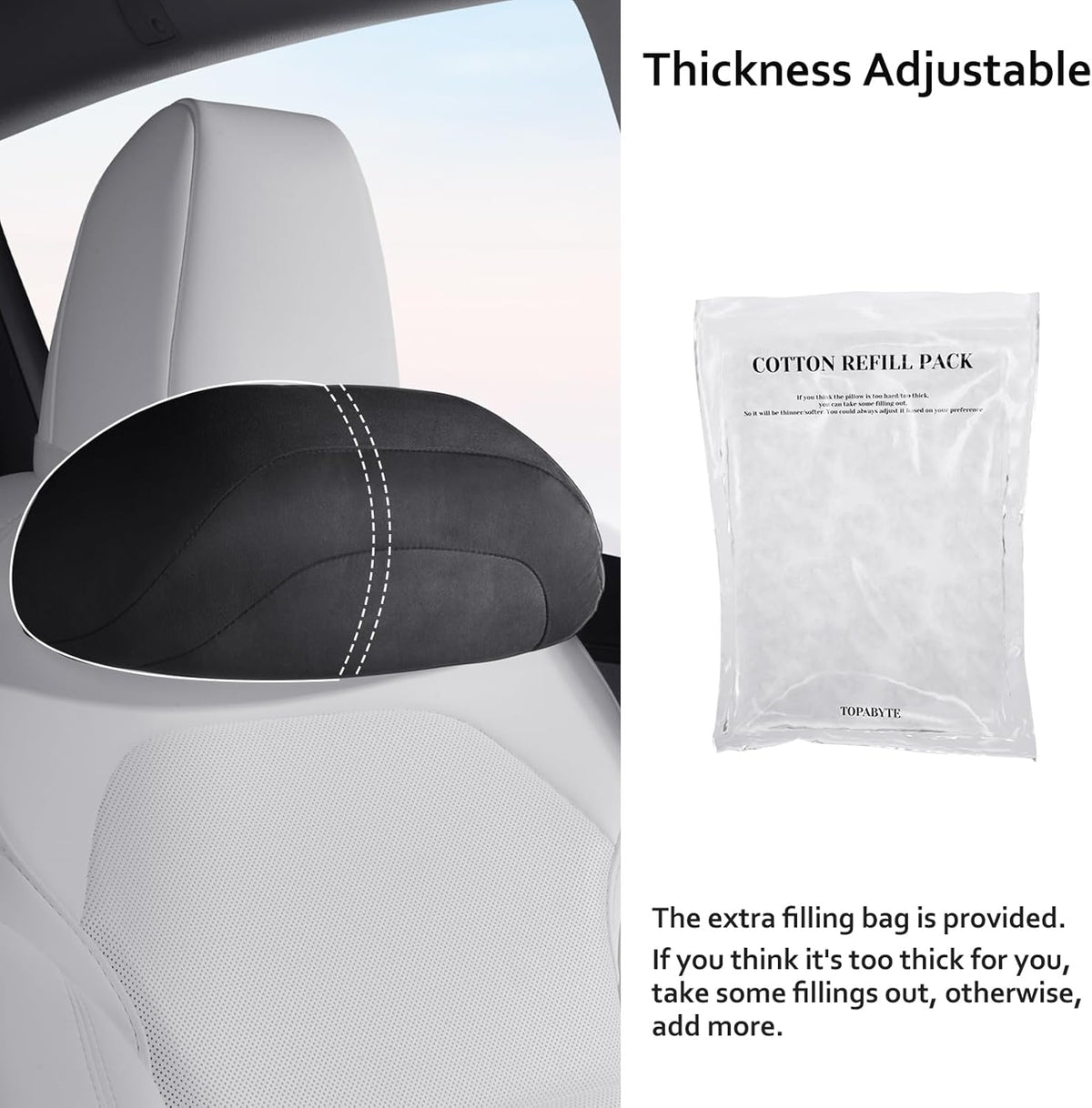 Car Headrest Pillow for Driving, Softness Ergonomic Design Universal Travel Neck Pillow for Most Cars, Office Chairs, Gaming Chairs with Extra Filler Cotton Bag (Black, 1PC)