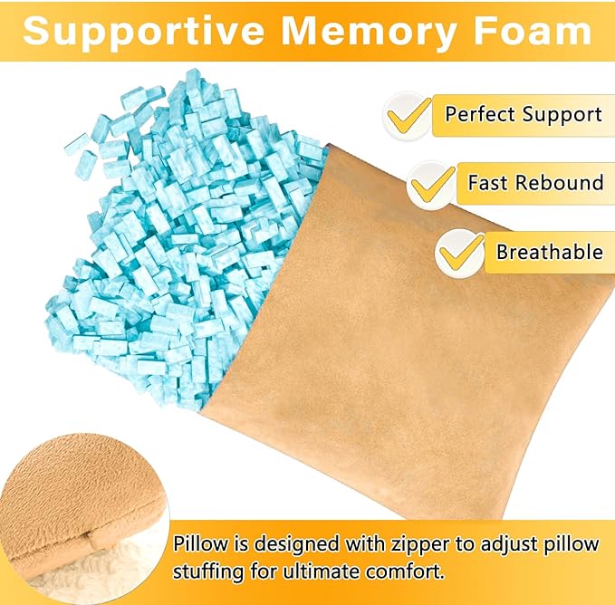 2 Pack Small Pillow, Memory Foam Mini Pillow 11 X 7 Inches for Travel, Sleeping, Nap and Neck, Knee, Lumbar Support, Tiny Cushion for Pet, Dogs (Camel)