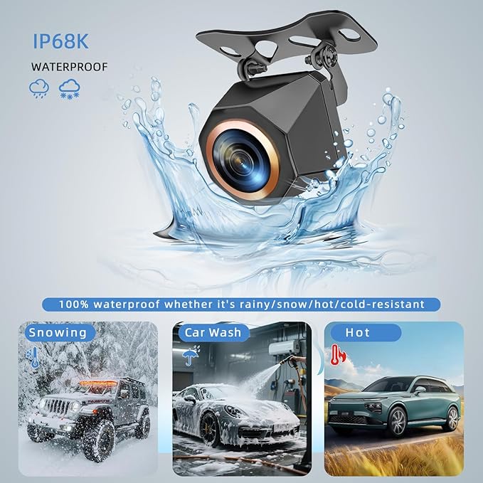 Car Backup Camera, 720P AHD/CVBS Dual Format with CCD Sensor, 170° Ultra Wide Angle Fisheye Lens, 0.01 lux Night Vision, IP68K Waterproof & Dustproof, for Truck SUV RV Van (720P)