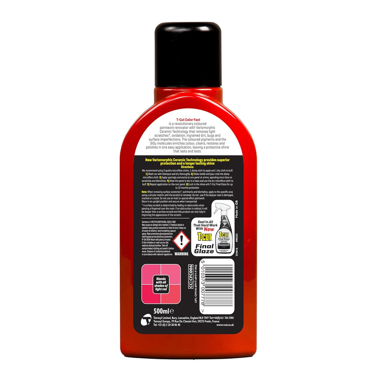 T-Cut Light Red Scratch Remover Color Fast Paintwork Restorer Car Polish, 13 Colors Available, 17 Fl Oz