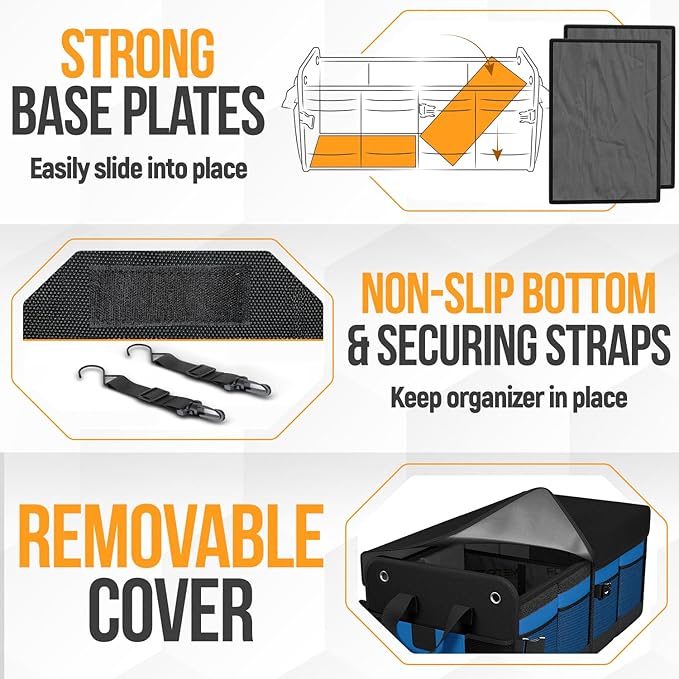 FORTEM Trunk Organizer For SUV Car Organizer and Storage, Collapsible Multi-Compartment Storage Bag Car Accessories for Women Men, 1680D Oxford, Non Slip Bottom, Adjustable Straps, Soft Cover (65L)