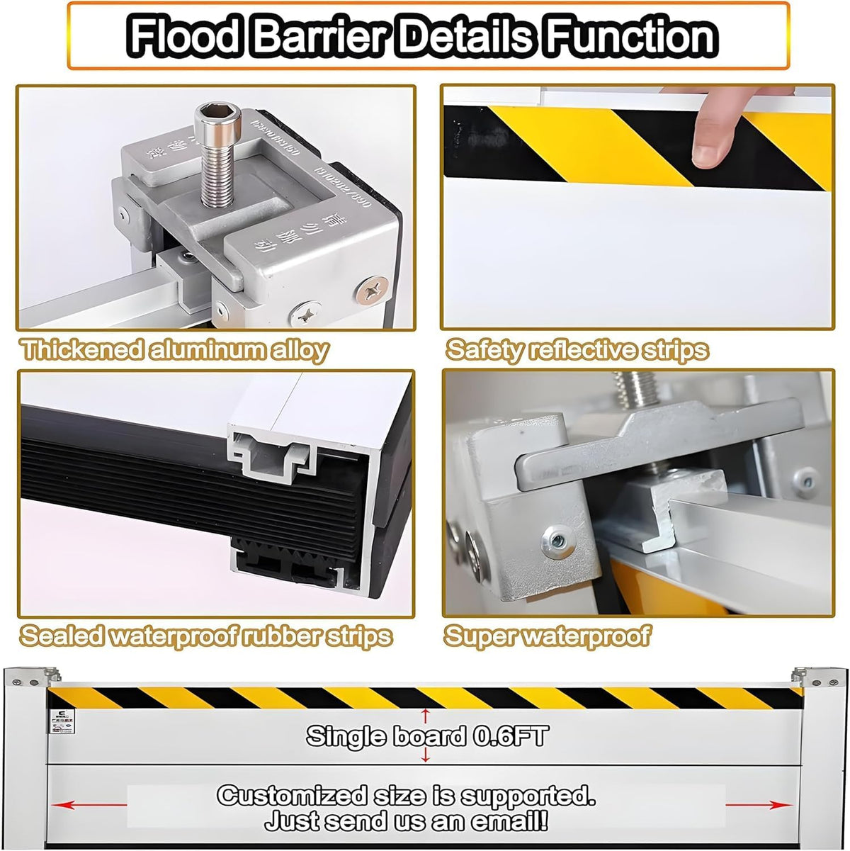 Flood Barriers for Home Exterior - Aluminum Alloy Outdoor Easy Flood Barrier Garage Doors Water Barriers for Flooding,H47.2 Inch/L15.5FT
