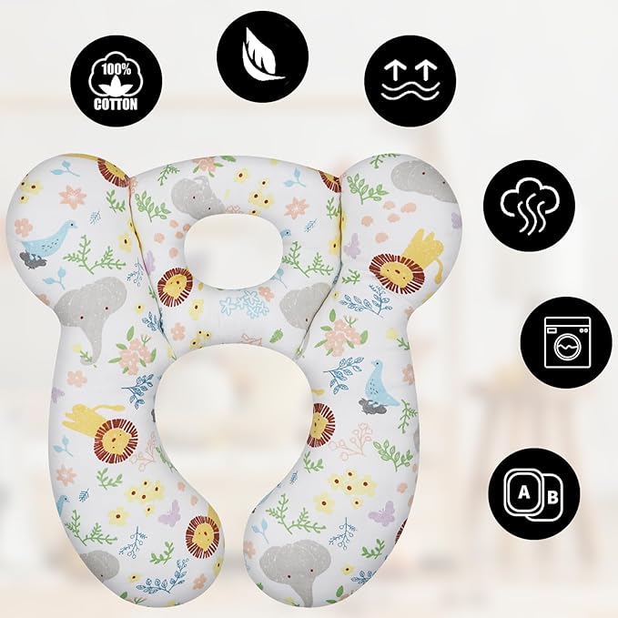 Baby Travel Pillow, Upgrade U-Shape Infant Pillow for Car Seat Pushchair and Stroller, Soft Comfortable Sleep Cushion for Kids Newborn and Toddler -Lion White