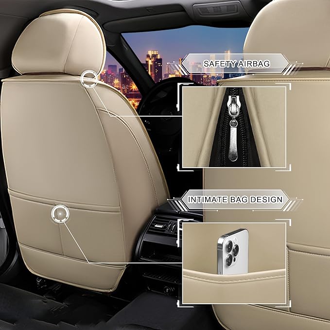 CTDS Car Seat Covers for Honda Civic 2000-2026, Stylish Sport Seat Cover, Premium Nappa Leather Car Seat Cover. Automobile Seat Covers Sets.(Standard 5 Seats/Beige)