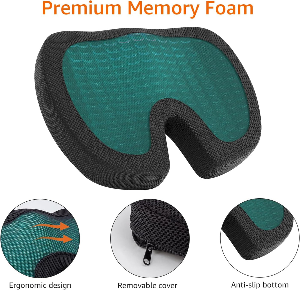 Amazon Basics Comfortable Seat Cushion for Office Chairs, Gel Enhanced Memory Foam, Black