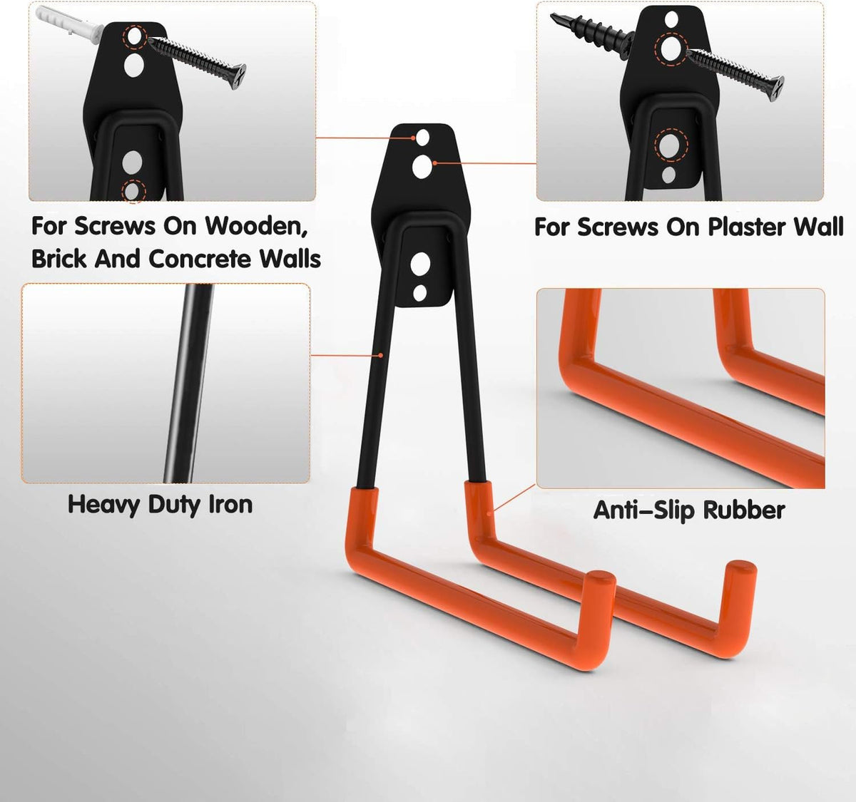 Intpro 12pack Steel Garage Storage Utility Double Hooks Organizer Heavy Duty Wall Mount Tool Holder for Organizing Power Tools Ladders Bulk Items