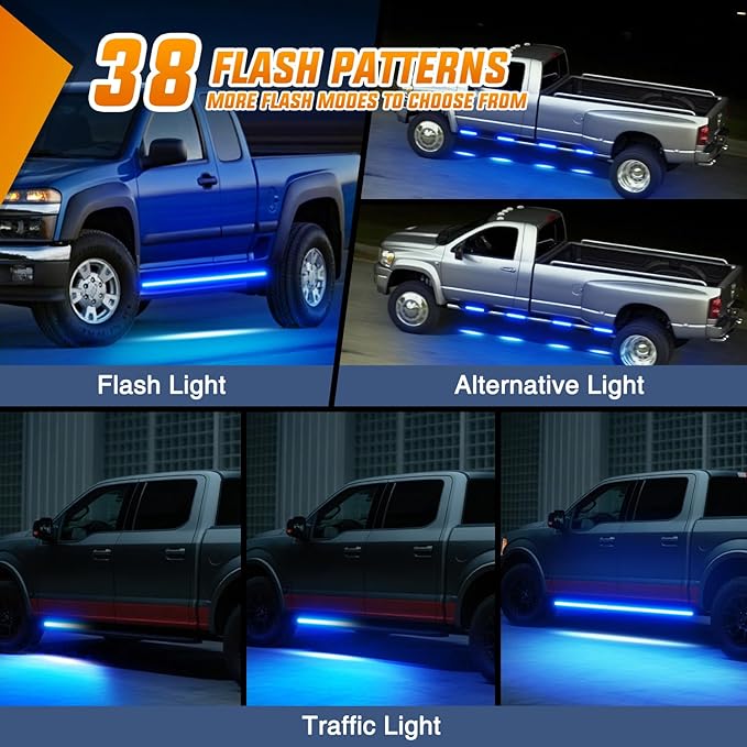 Nilight 2PCS 70 Inch Emergency Strobe Light Strip with Controller 864 LED Blue Running Board Lights Flexible Side Flashing Warning Caution Safety Waterproof for Truck Construction Pickup