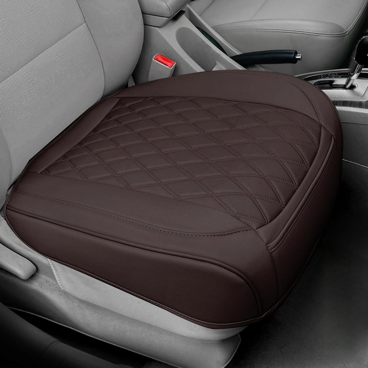 1 Pack Leather Front Car Seat Cover Bottom Car Seat, Anti-Slip and Full Wrap Driver Car Seat Protectors, Luxury Waterproof Bottom Auto Seat Cushion Pad Mat for Most Vehicles(Coffee)