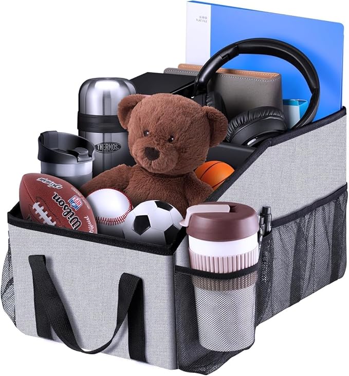 Car Seat Organizer for Back Seat Front Seat Between Seats,Car Storage Organizer for Kids with Multi- Pockets，Collapsible,cup Holders, Removable Dividers(Gray)