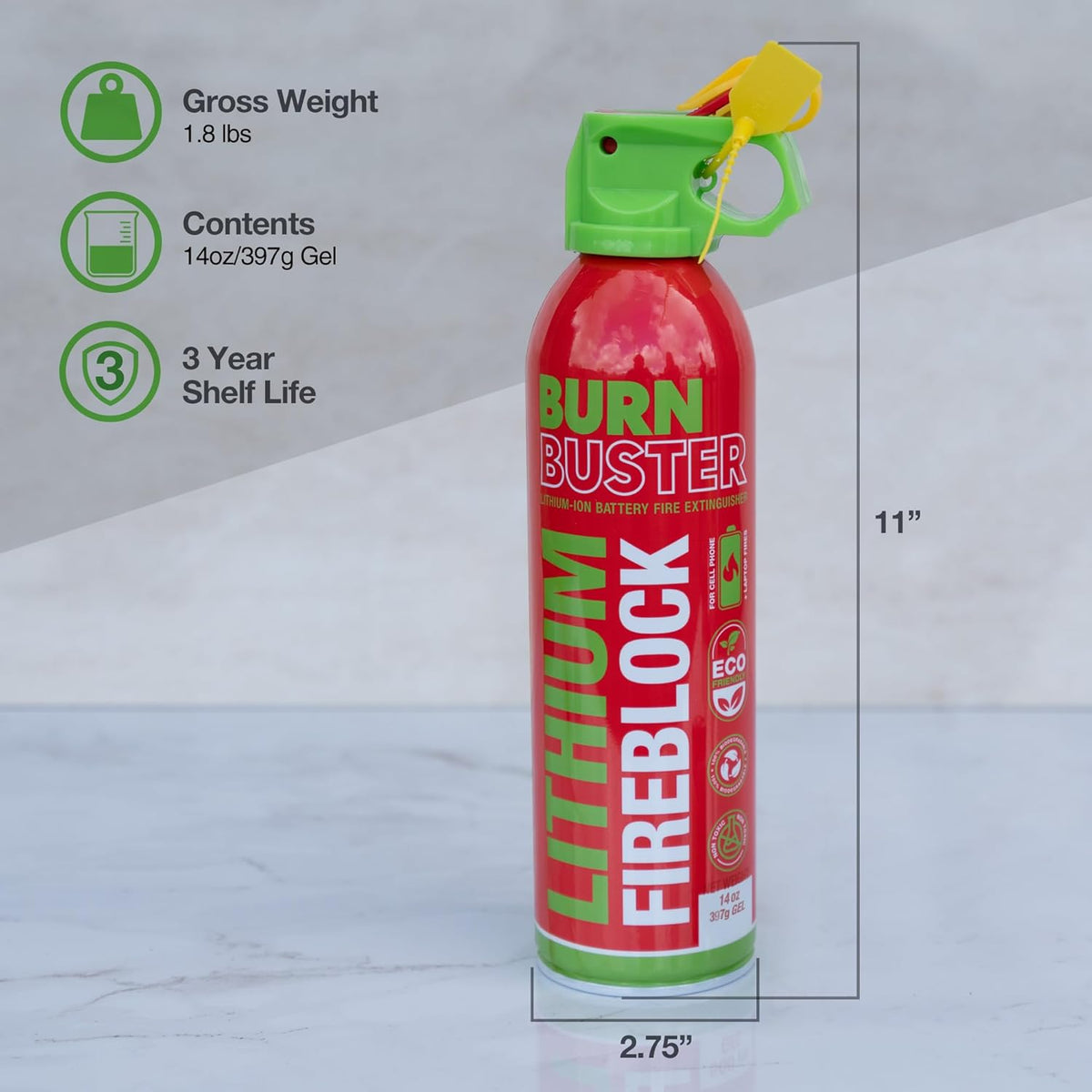 Lithium-Ion Fire Extinguishing Gel 6-Pack - Battery Fire Suppression Gel for Electronics, Stops Thermal Runaway, Non-Toxic, Eco-Friendly, 14oz Canister, Made in USA