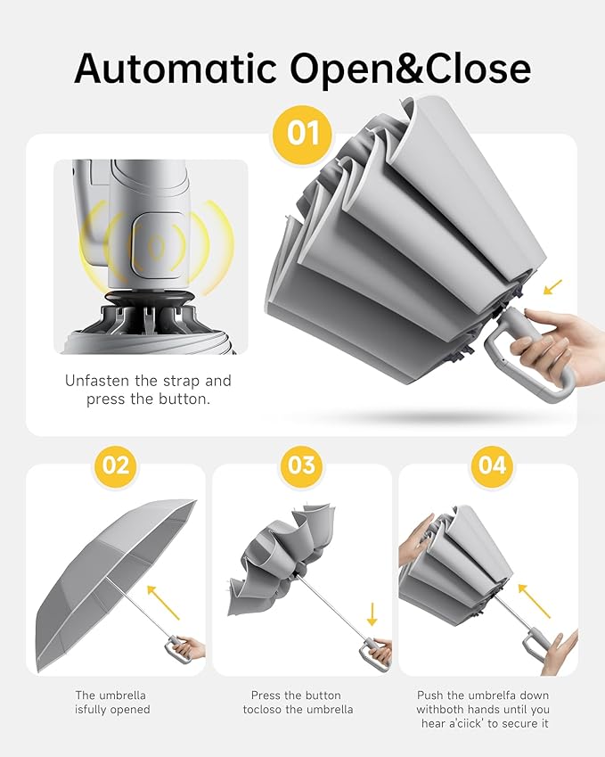Windproof Travel Umbrella for Rain, Withstand 85MPH Winds, 54 Inch Automatic Reverse Fold Umbrellas Easy Auto Open Close, Portable Compact Umbrella Includes Cover Bag, Perfect for Travel, Car, Commute, Women Men, Backpack