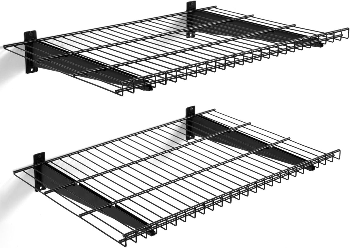 2 Pack Garage Wall Mounted Shelf, 27.6" x 11.4" Heavy Duty Wall Storage Shelves for Garage, Workshop, Laundry Room and Kitchen, Max Load 50 lbs (Black,2 Pack)