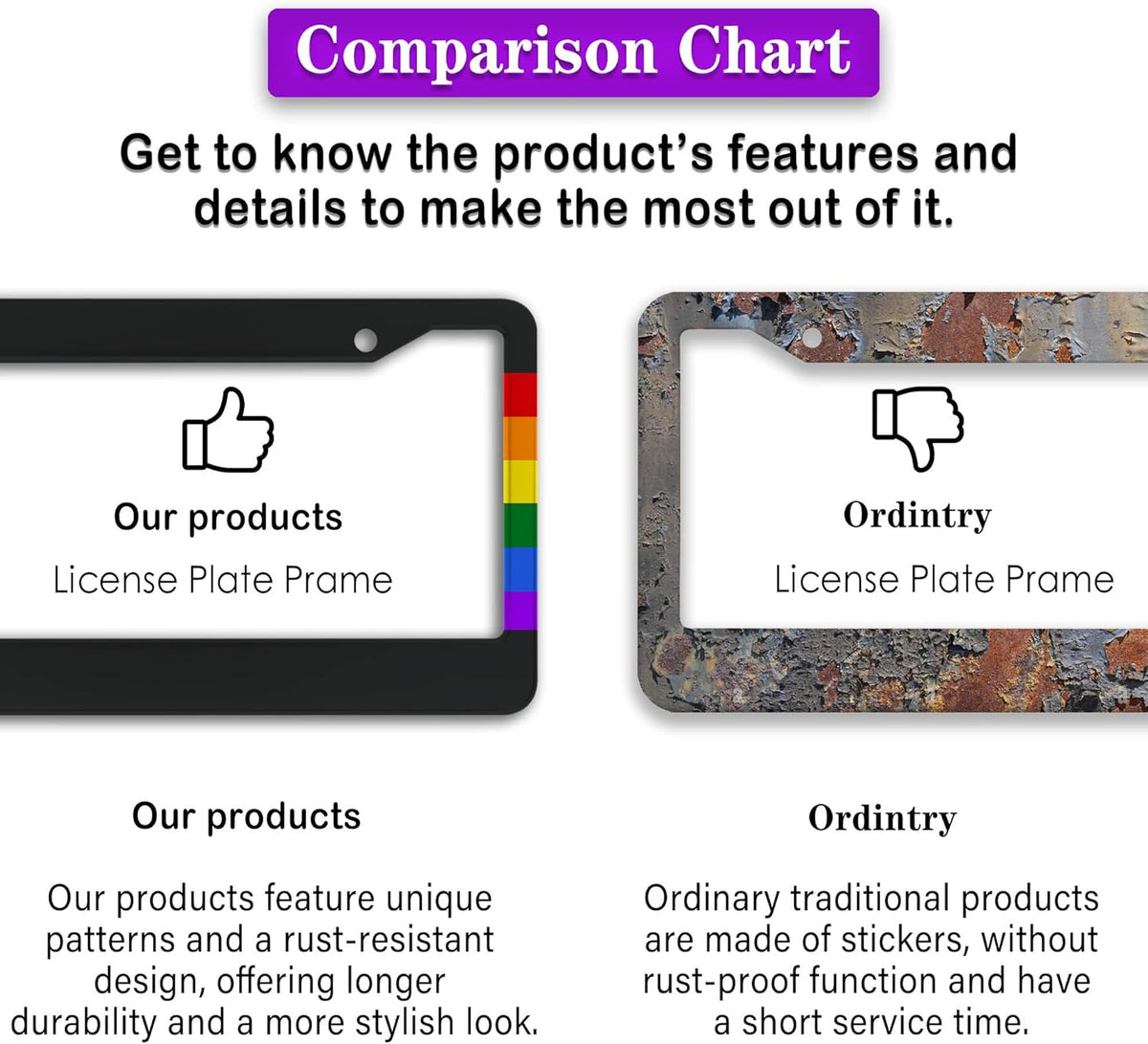 License Plate Frames Rainbow Automotive Exterior Accessories Gay Rainbow Strip Universal Aluminum Car Accessory 2 Pack with Screw Covers Set