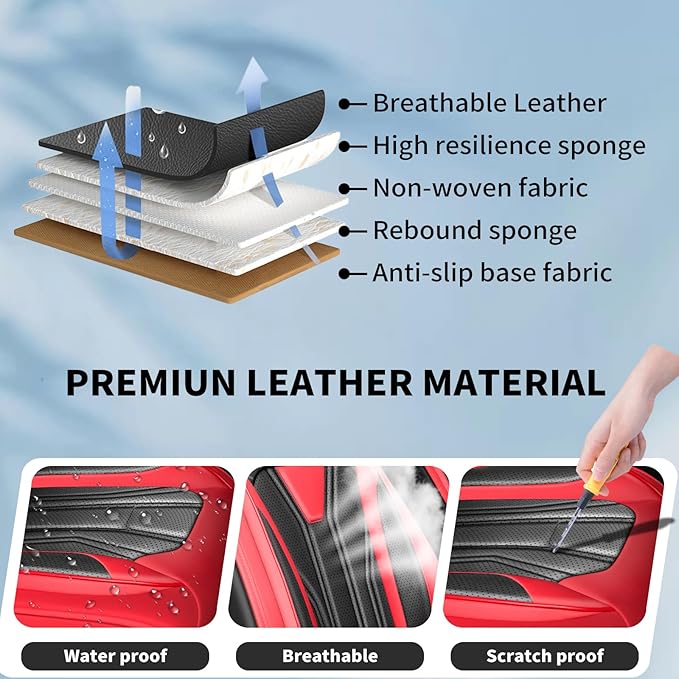 Fit Sonata Car Seat Covers Premium Leather for Hyundai Sonata 2007-2025 2026. Waterproof， Breathable, Scratch-Resistant & All-Weather Seat Cushion Protector（Full Set,Red&Black