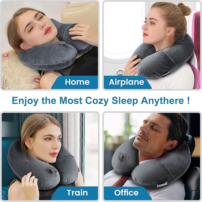 Inflatable Travel Pillows for Airplanes, Easy Blow Up Inflatable Travel Neck Pillows for Air Travel Sleeping Long Flight, Comfort Travel Air Pillows for Car Train Office Nap Camping