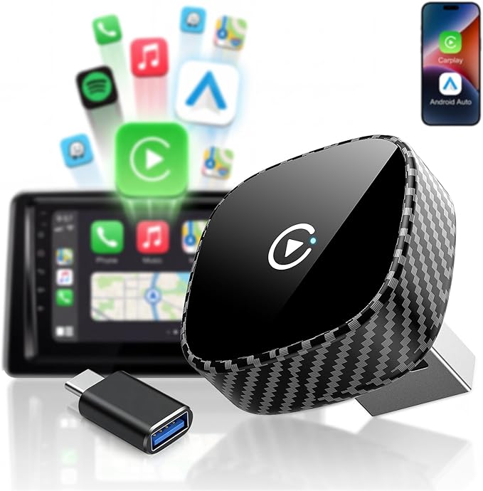 Wireless CarPlay Adapter for Apple iPhone & Android Auto 2026 Upgrade - Bluetooth & Wi-Fi, Plug & Play, 3X Fast Auto-Reconnect, No Latency, Convert Wired to Wireless Car Play Adapter (Black)