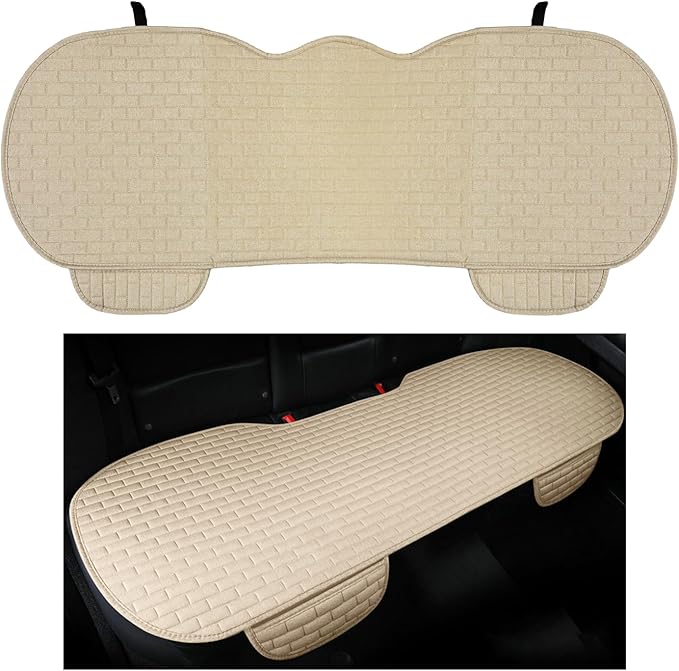 Car Back Seat Cover, Anti-Slip Automotive Long Rear Seat Protectors with Storage Pocket, Breathable Comfortable Back Seat Cushion Pad Mat, Universal Car Accessories (Back Beige)