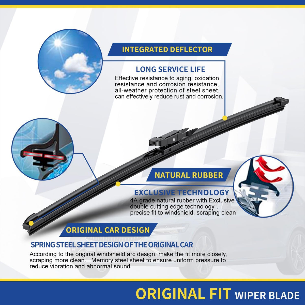 3 wipers Replacement For 2011-2016 2017 2018 2019 2020 2021 2022 2023 Ford Explorer Original Equipment Front and Rear Windshield Wiper Blades Set 26"+22"+11" (Set of 3) Pinch Tab