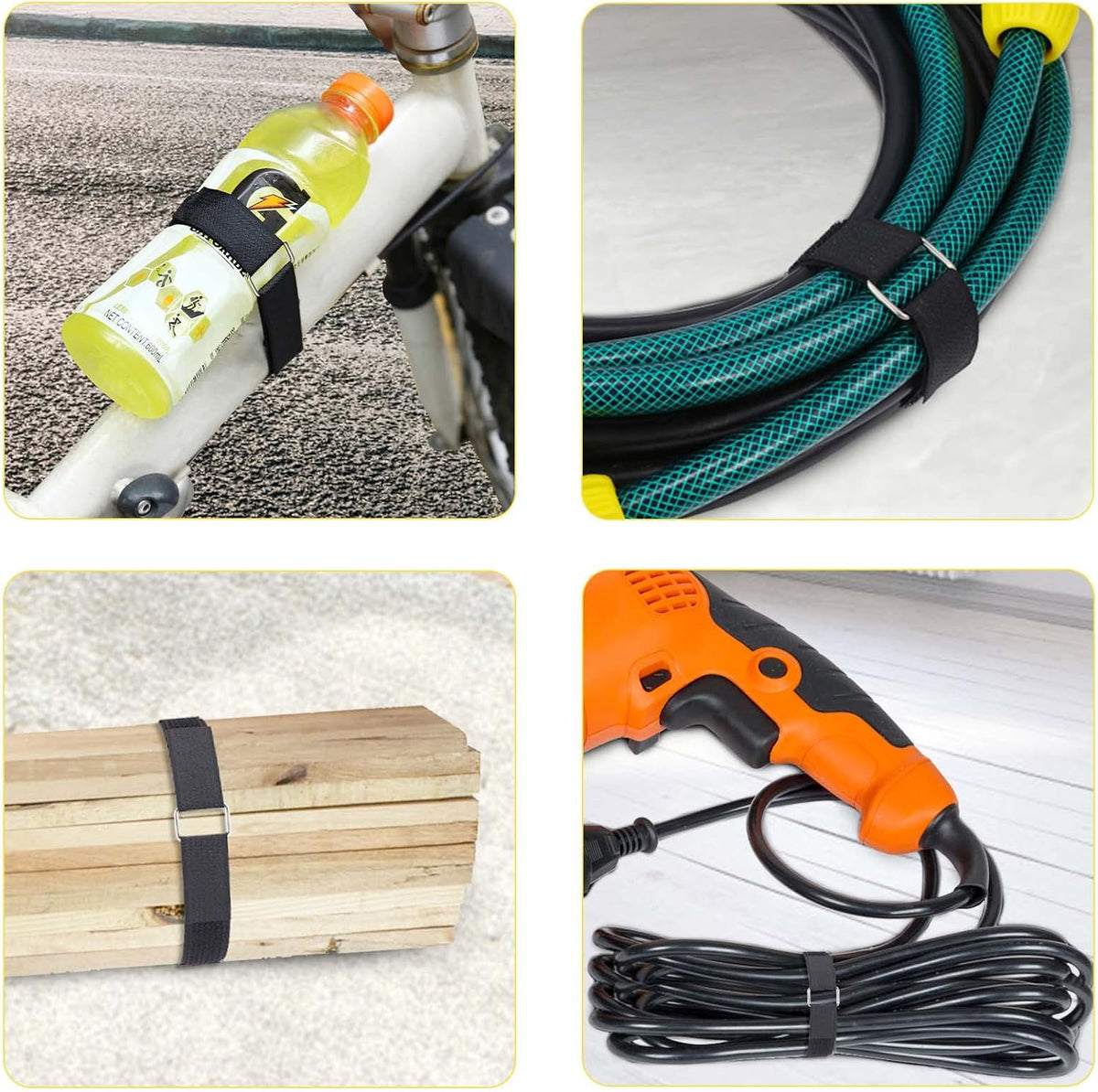 1"x32ft Hook and Loop Straps with 50 Metal Buckles, Adjustable Fastening Cable Straps, Cut-to-Length Cinch Strap, Reusable Nylon Securing Cord Ties for Organizer or Storage, 1 inch Wide, Black