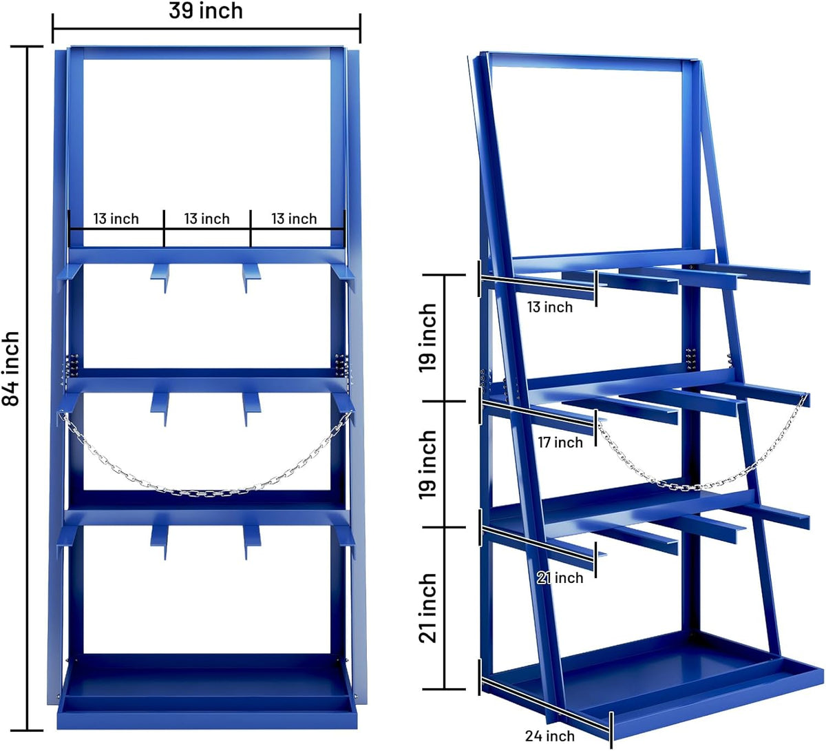 Vertical Bar Rack, 3000 LB Capacity, Steel Bays Long Parts Storage Rack, Lumber and Metal Garage Organizer, Heavy Duty Pipe Organizer Shelf With Chain for Garage Basement Pantry