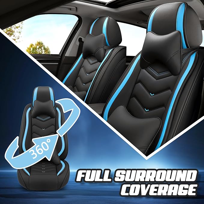 Car Seat Covers for Mitsubishi Outlander 2003-2026, Premium Nappa Leather Car Seat Cover, Stylish Sport Seat Covers， Automobile Seat Cover Sets.(Luxury 2 Seats/Black Blue)