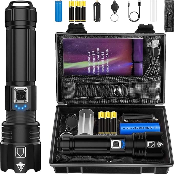 Victoper Rechargeable Flashlight, High Lumens Super Bright Flashlights, 5 Modes XHP 70.2 Waterproof High Powered LED Tactical Flash Light, Handheld Flashlight for Emergency, Camping, Hiking