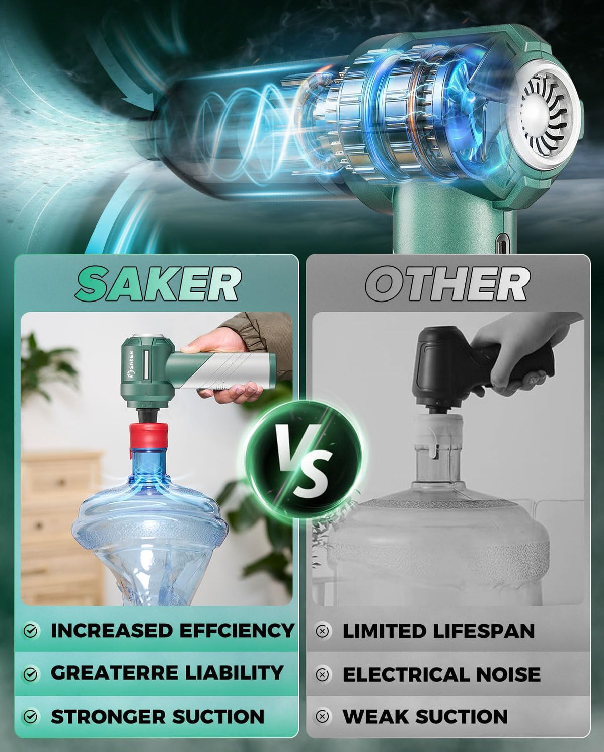 Saker Foldable Handheld Car Vacuum Cleaner Portable Cordless, 17000PA High Power Mini Vacuum Cleaner and Air Duster with Brushless Motor for Home,Cars,Office Cleaning HL133 Olive Green