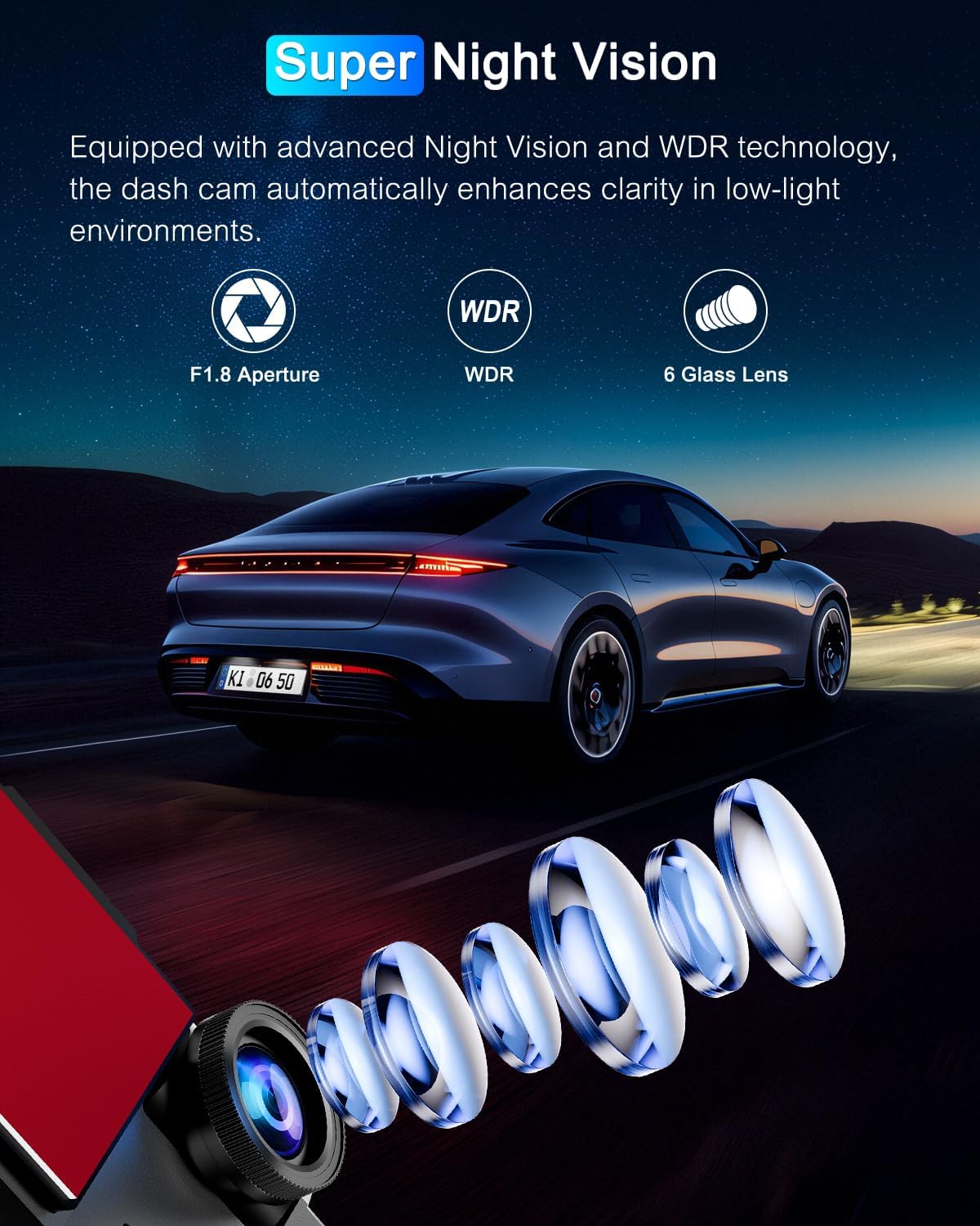 Dash Cam Front and Rear 5GHz WiFi Dashcam with CPL, 4K+1080P Dual Dash Camera for Cars, 3.69" IPS Screen Dashcam with 64GB SD Card, App Control, 24H Parking Mode, Super Night Vision, Loop Recording