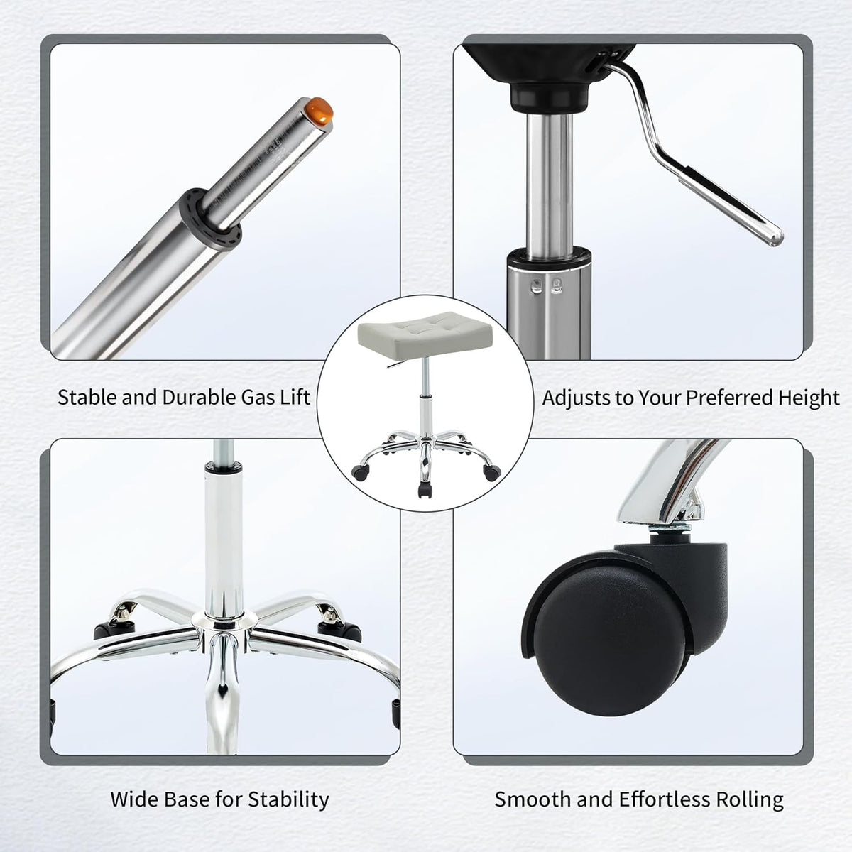 Adjustable Drafting Stools 17-21 inch (Saddle Shaped Seat) (300lbs Capacity) Office Stool with Wheels (Gray)