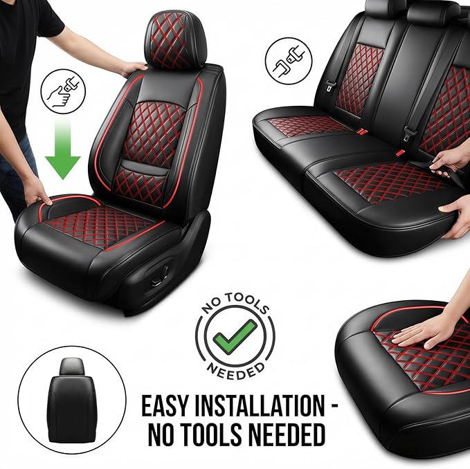 Fit RDX Car Seat Covers for Acura RDX 2010-2025 2026 - Premium Leather, Waterproof, All-Weather, Airbag Compatible, Anti-Slip, Breathable, Easy Install, Seat Protectors, Full Set, Redline