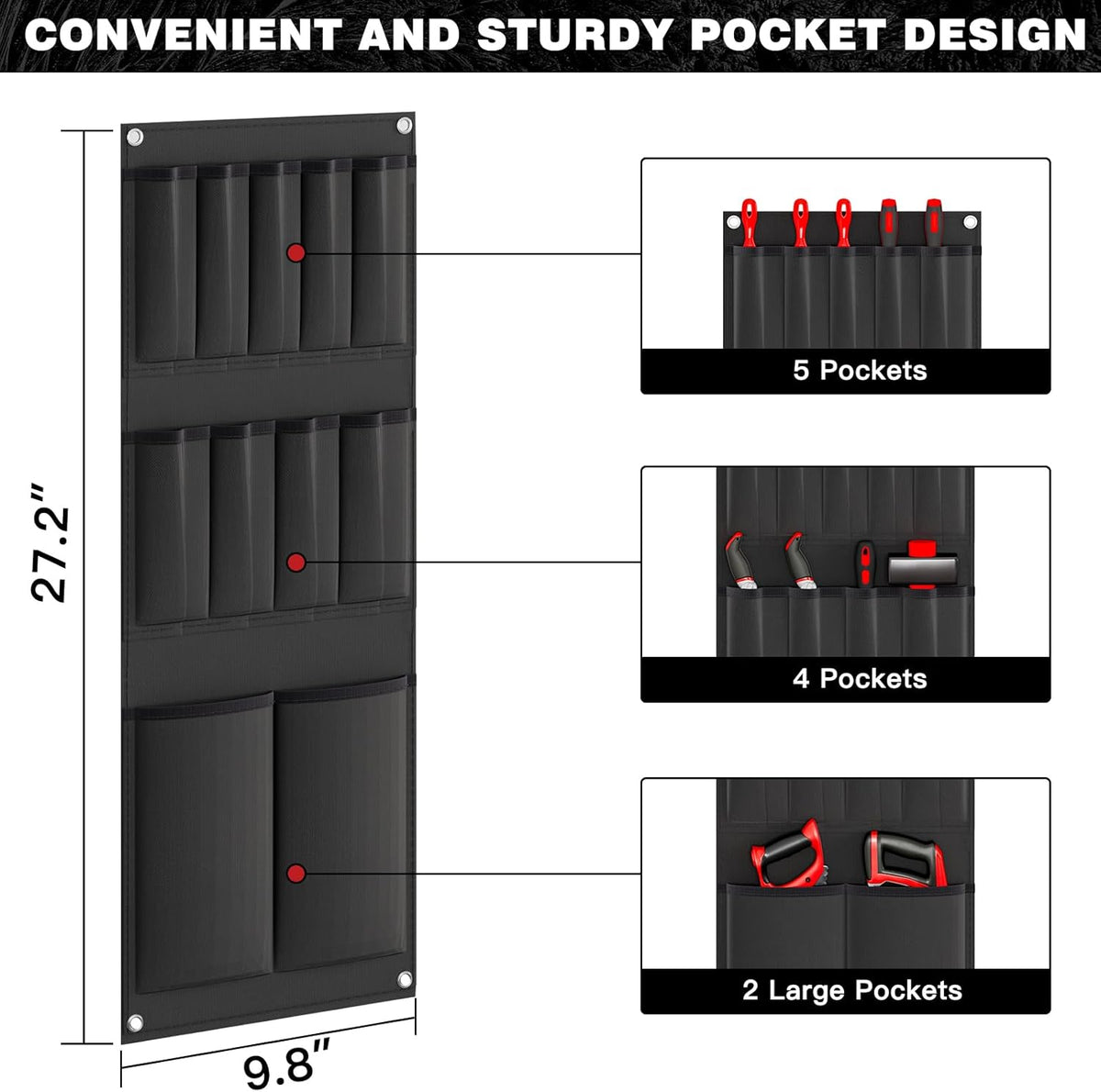 Large Power Tool Organizer Cart with Charging Station 8 Drill Holder Garage Storage Standing Heavy Duty and Stability Storage Rack Utility Tool Shelf (Red)