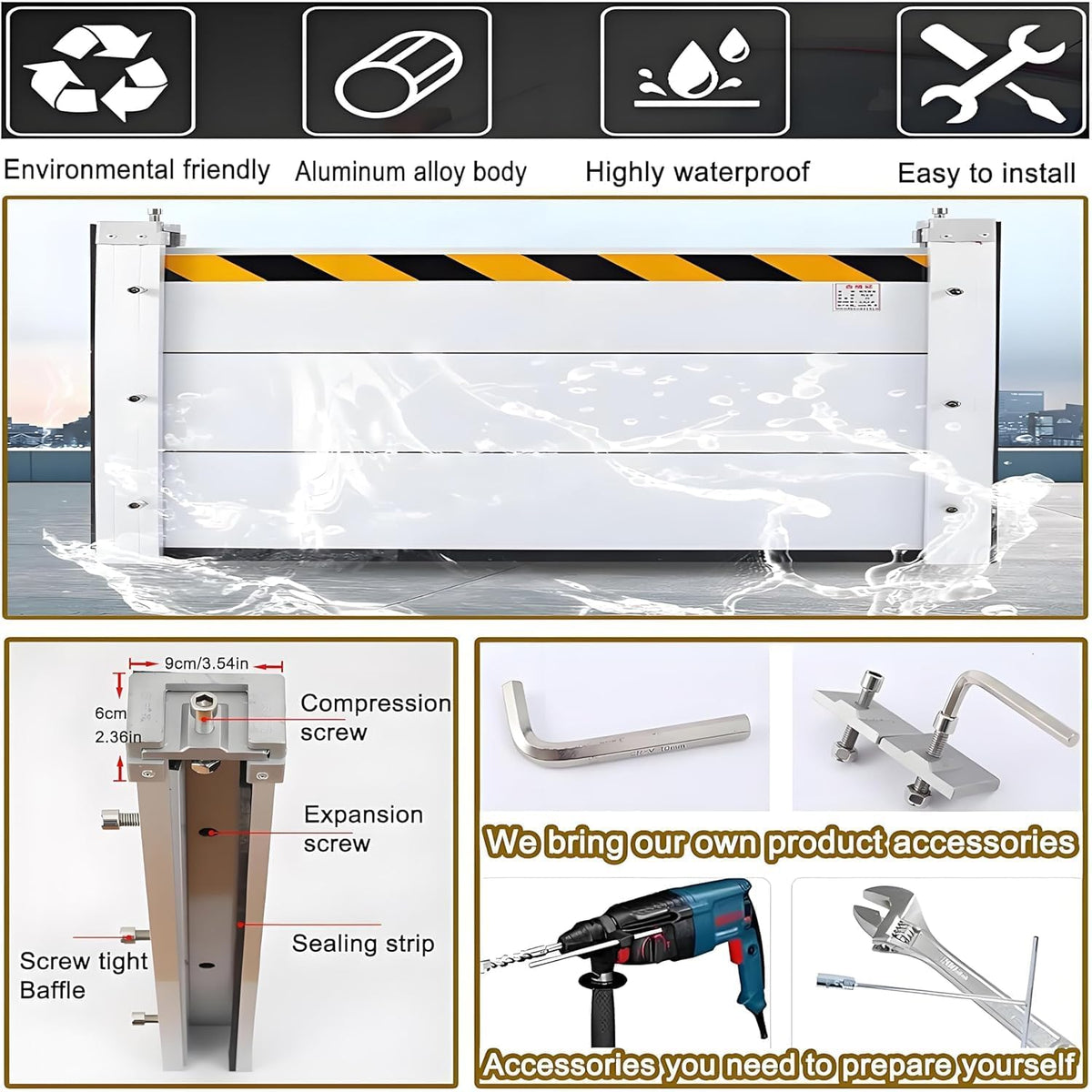 Flood Barriers for Home Exterior - Aluminum Alloy Outdoor Easy Flood Barrier Garage Doors Water Barriers for Flooding,H55 Inch/L17.5FT