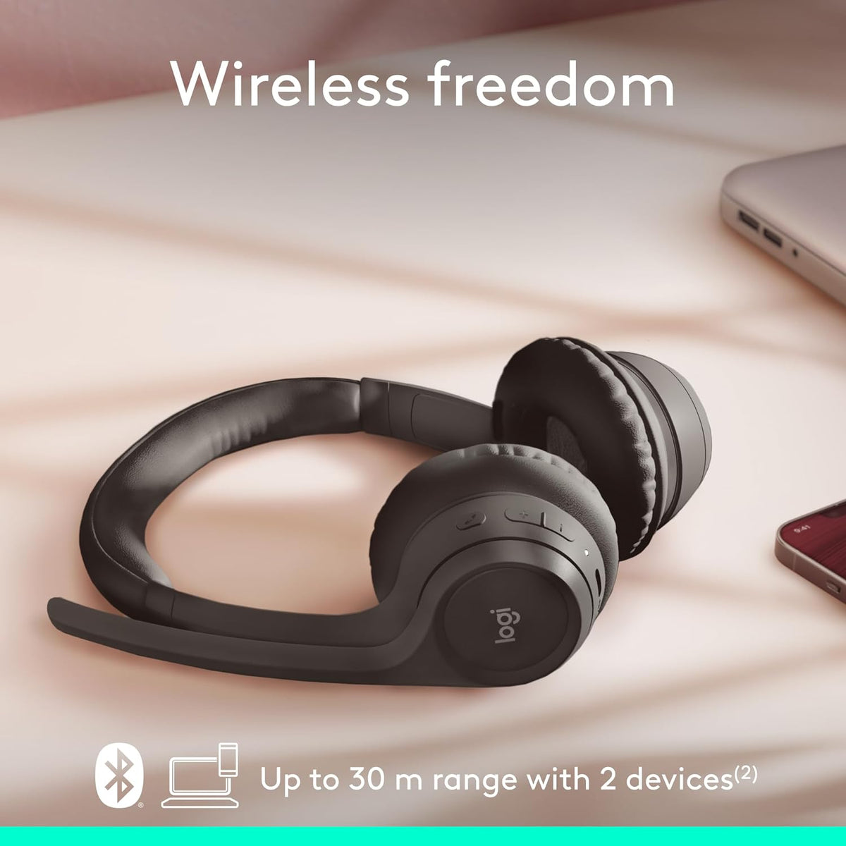 Logitech Zone 301 Wireless Bluetooth Headset with Noise-Canceling Microphone, Compatible with Windows, Mac, Chrome, Linux, iOS, iPadOS, Android – Graphite
