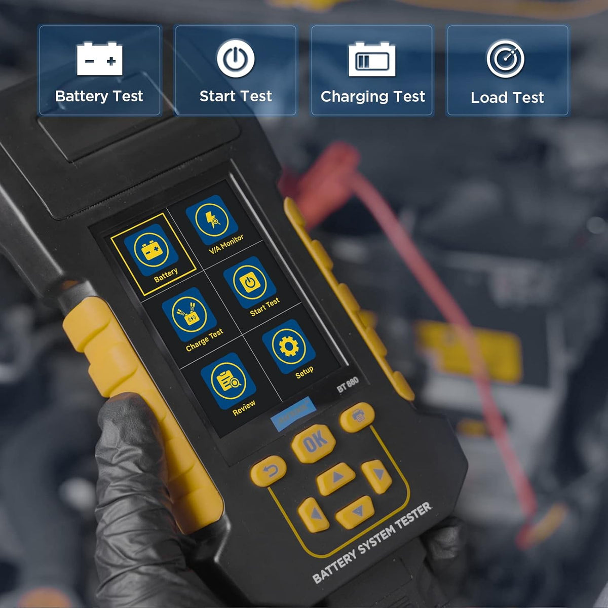 AUTOOL Car Battery Tester 12V 24V Automotive Battery Load Tester with Printer 20-2000CCA Alternator Tester, Cranking & Charging & Leakage Test, 3.2" Screen with Data Review Reverse Polarity Protection