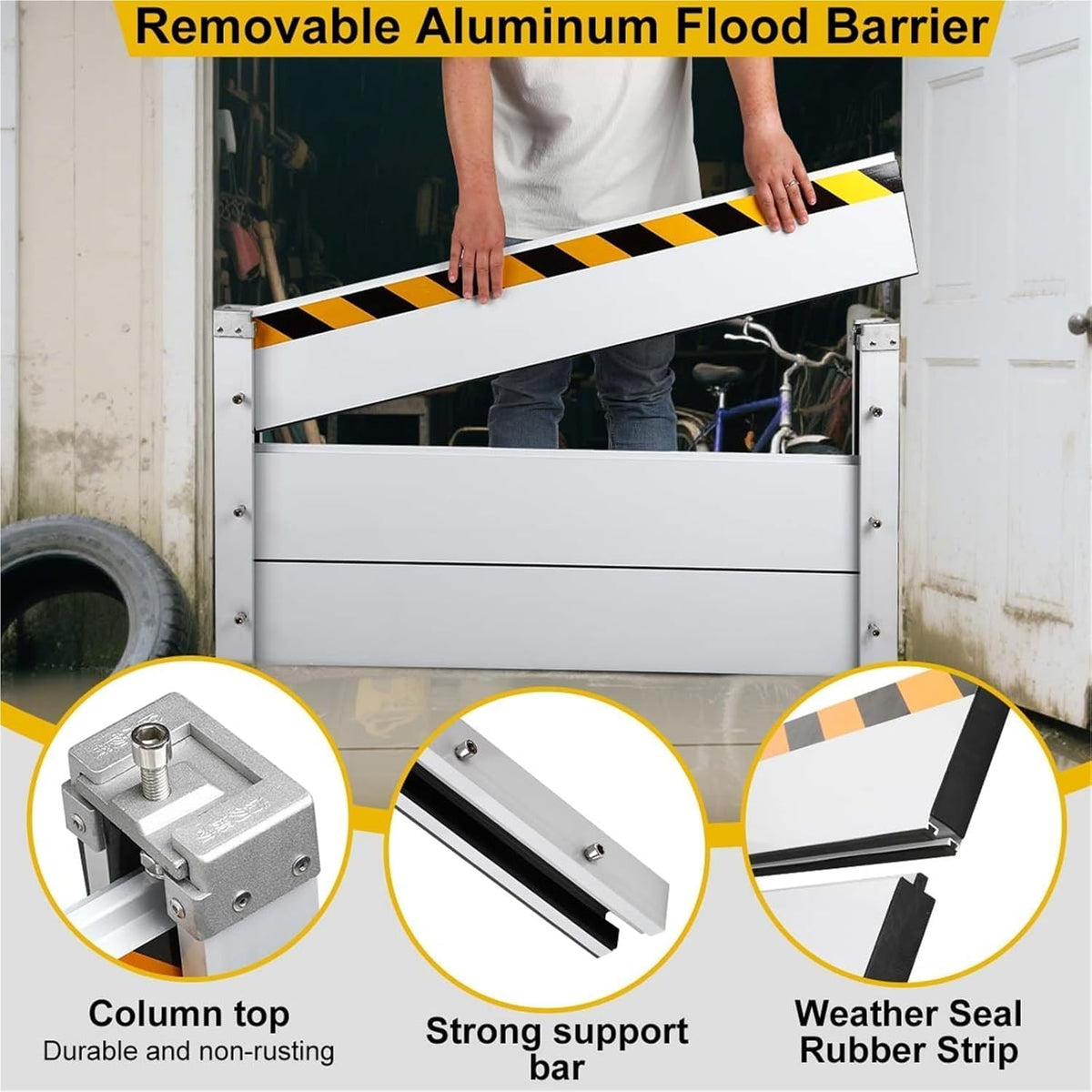 Reusable Heavy Duty Aluminum Flood Barriers for Home Exterior, Flood Protection Barriers Water Barrier Door Quick Detachable Garage Doors Detachable Mobile Rain Water Baffle ( H 15.7 inch L 15FT)