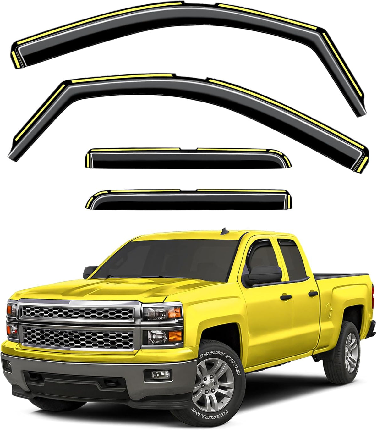 in-Channel Window Rain Guards Fit for Truck Chevrolet(Chevy) Silverado/GMC Sierra 2014-2018 Crew Cab Extra Durable Window Deflectors Vent Visors Shades Car Accessories Visors Rain Guards