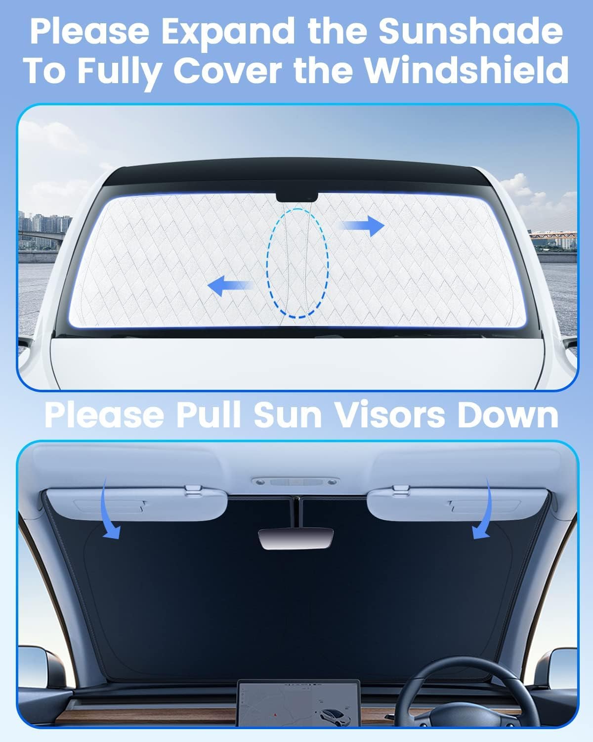 KUST Windshield Sun Shade Custom Fit for Hyundai Palisade 2020 2021 2022 2023 2024 2025 Sun Shade Front Windshield Sun Visor Foldable Thicker 5-Layer Block Heat and Sun UV Rays