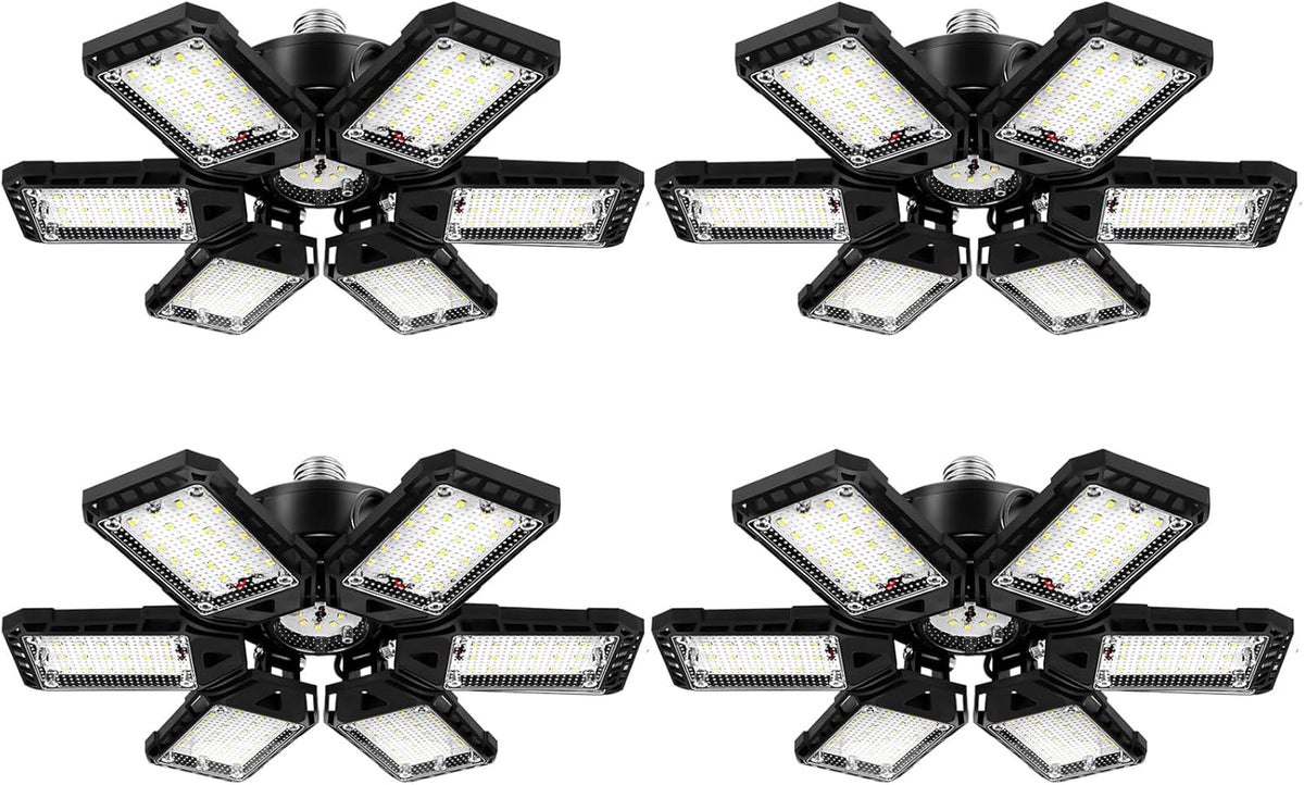 LED Garage Lights 4 Pack -180W, 18000LM 6500K Led Shop Light with 6+1 Deformable Panels, Basement Barn Light Garage Ceiling Lights, E26/E27 for Garages, Warehouse, Shop
