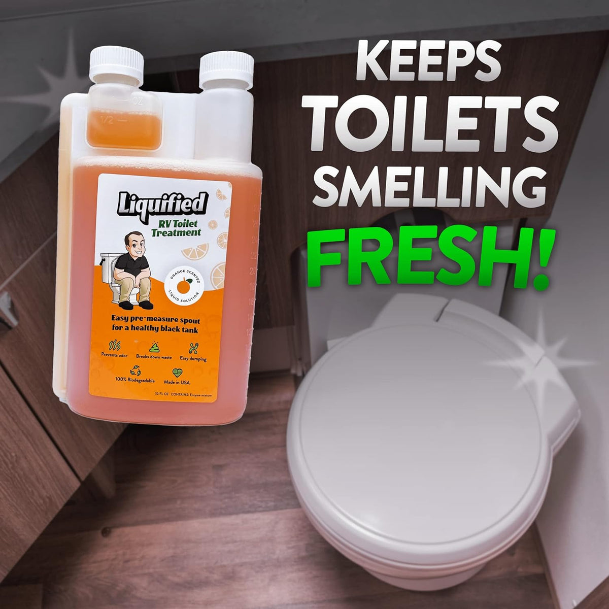 Liquified RV Toilet Treatment - Black Holding Tank Digester - Odor Eliminator - Orange Scent - Matts RV Reviews (Orange, 32oz)