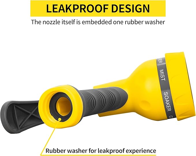 AUTOMAN-Garden-Hose-Nozzle,ABS Water Spray Nozzle with Heavy Duty 7 Adjustable Watering Patterns,Slip Resistant for Watering Plants,Lawn& Garden,Washing Cars,Cleaning,Showering Pets - Yellow