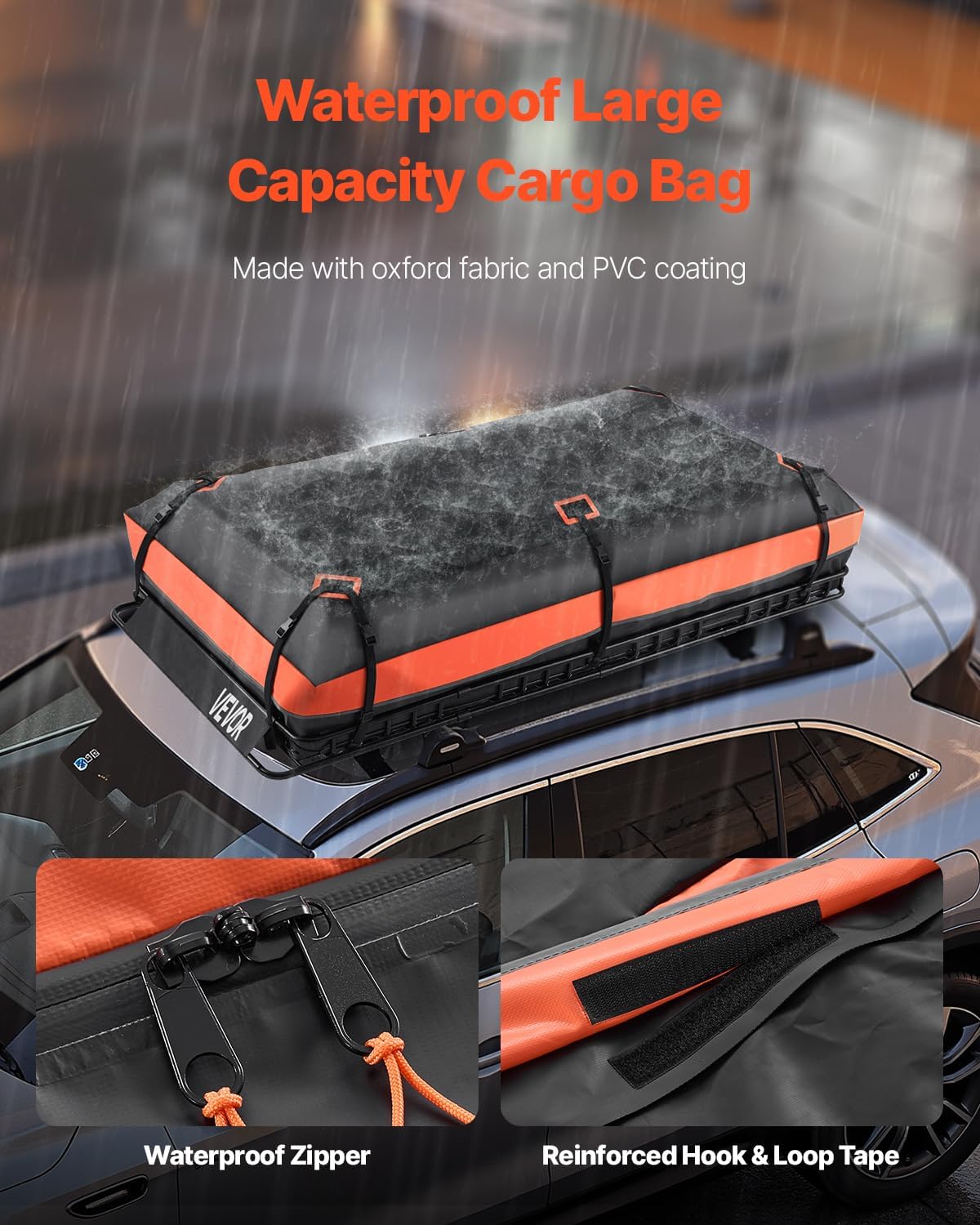 VEVOR Roof Rack Basket, 84 x 39 x 4.1 in, Universal Rooftop Cargo Carrier with 7.9 x 3.9 x 10.2 in Cargo Bag, Net, Ratchet Straps, 250 lbs Max Load Capacity Car Top Luggage Holder, for SUV Truck Car